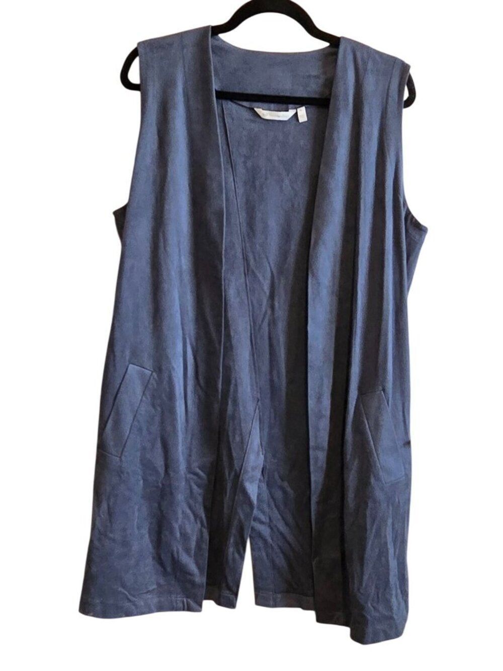Soft Surroundings Blue Sleeveless Open Vest With Pockets boho cottagecore